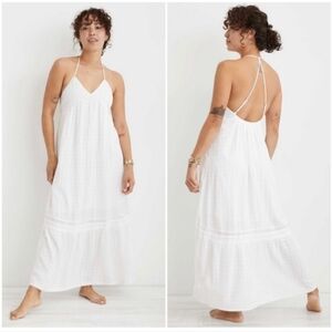Aerie Low Back White Halter Maxi Dress